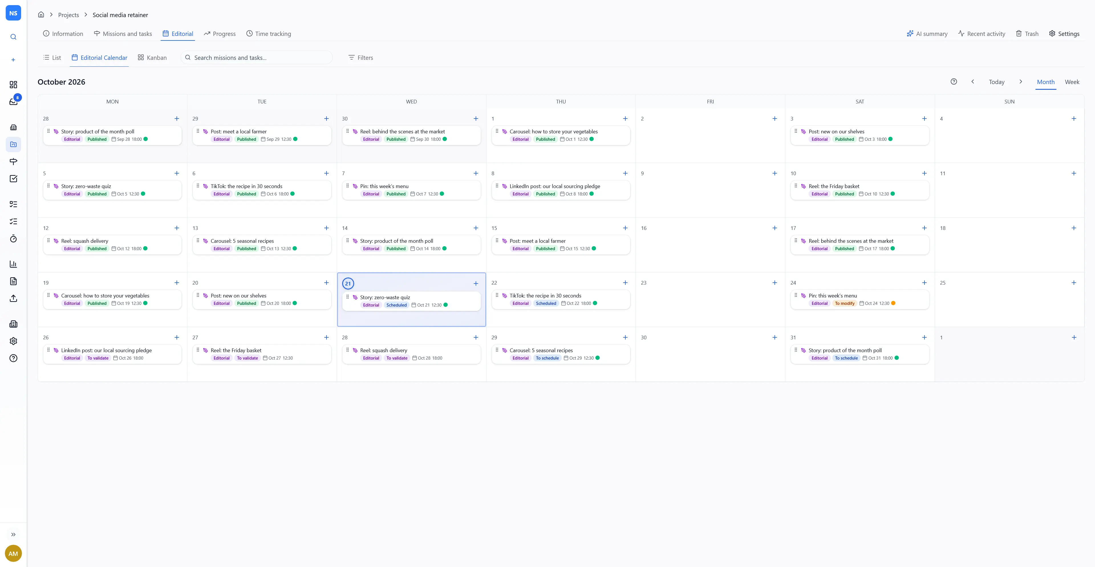 Editorial calendar