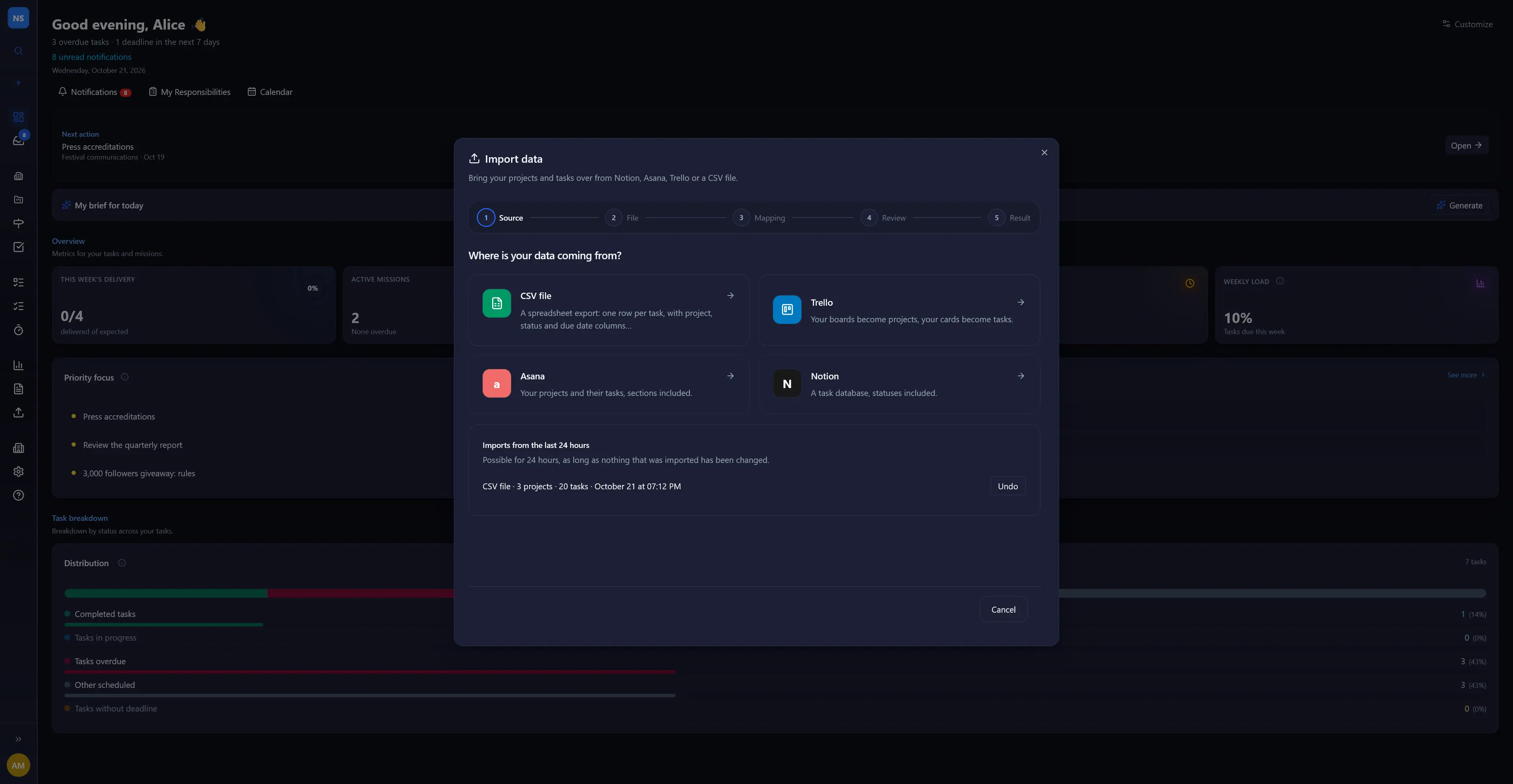 Import assistant, summary