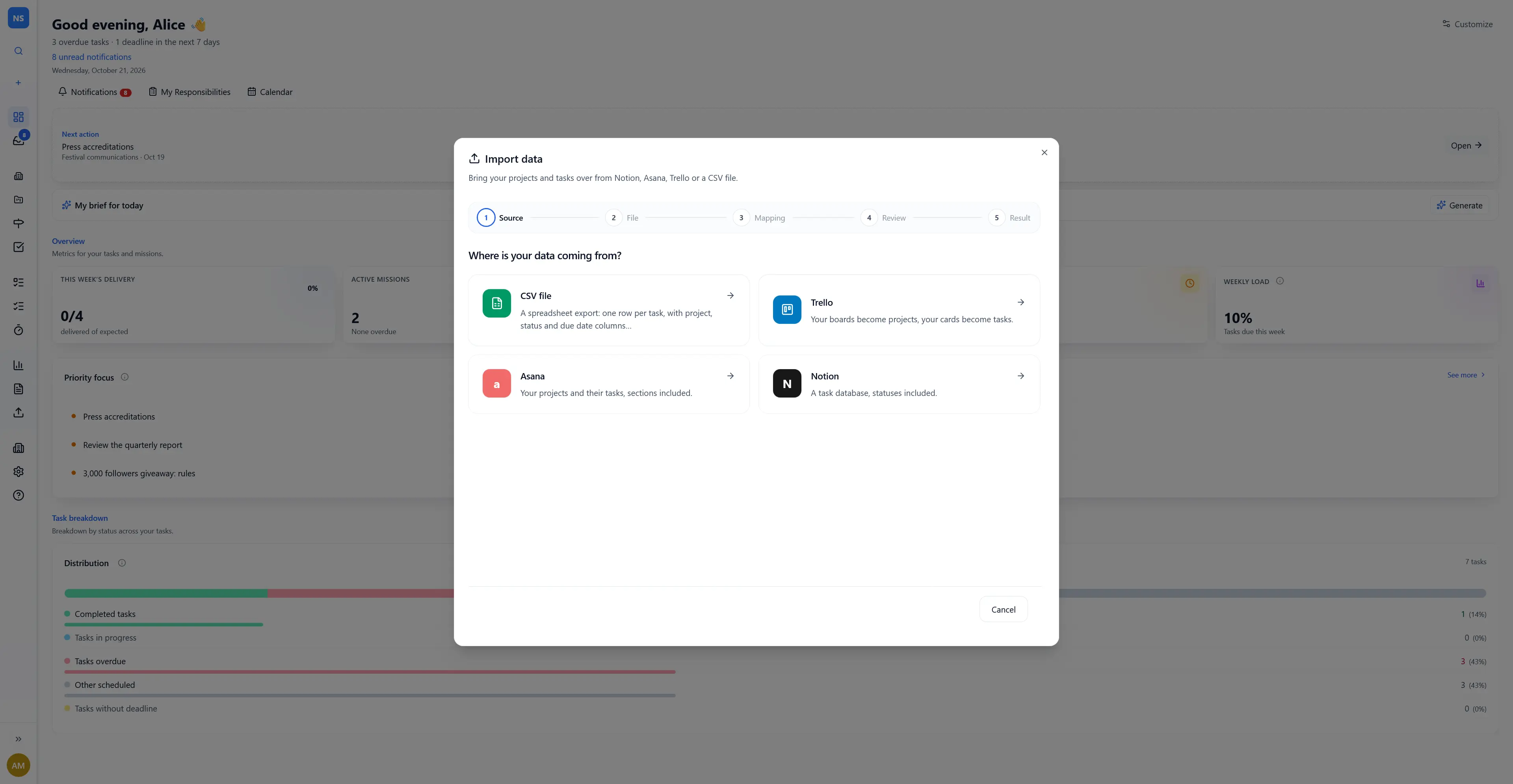 Import assistant, summary