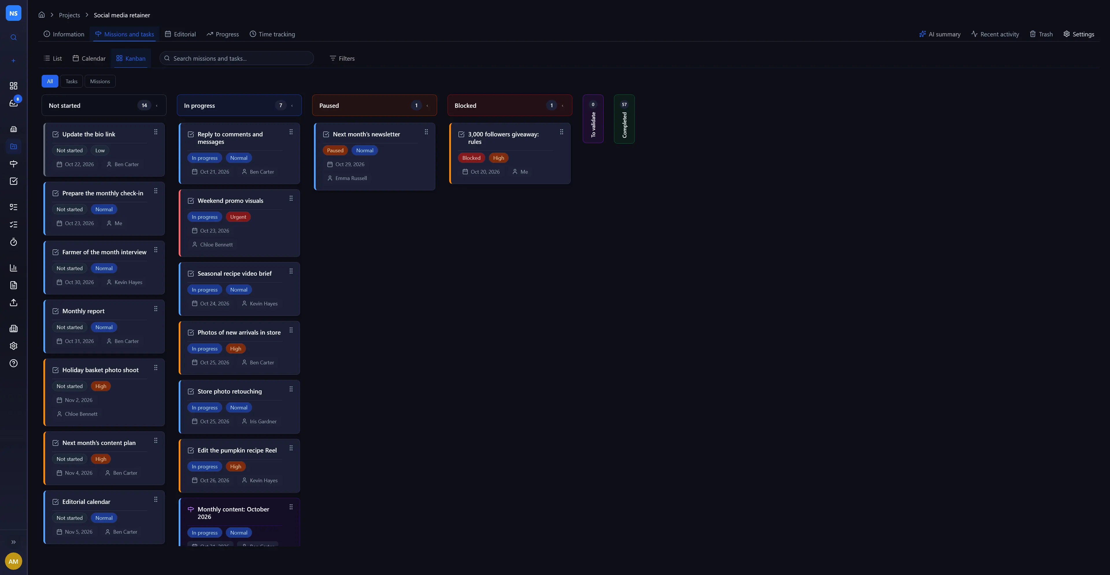 Kanban board view
