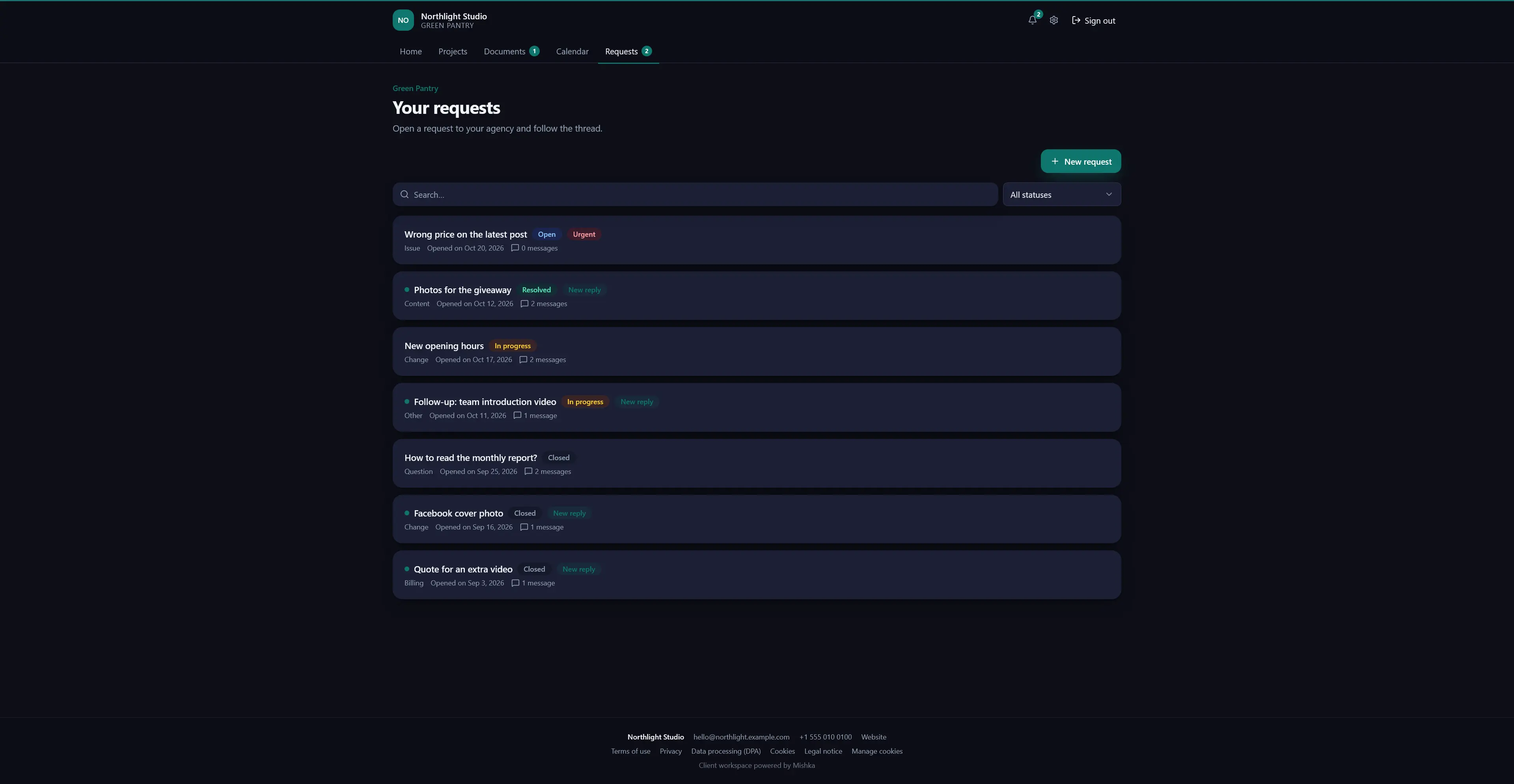 Mishka client portal, request thread