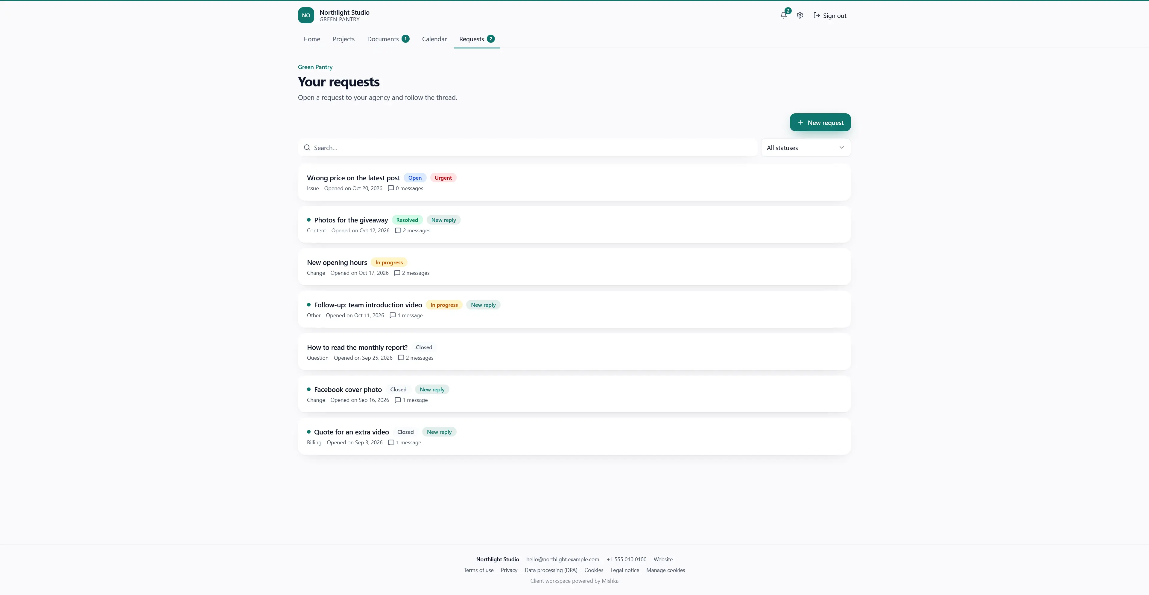 Mishka client portal, request thread