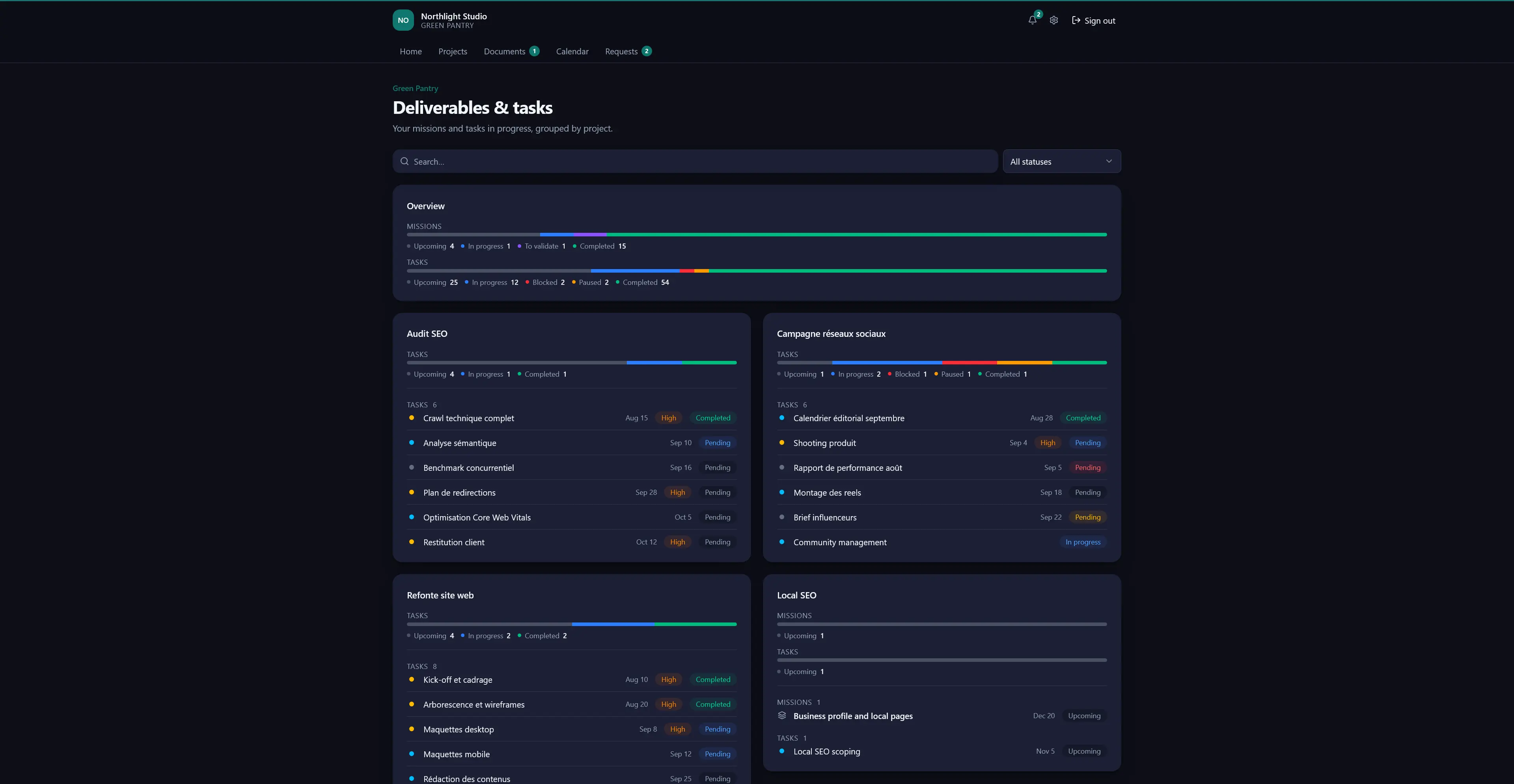 Client portal, a deliverable awaiting approval