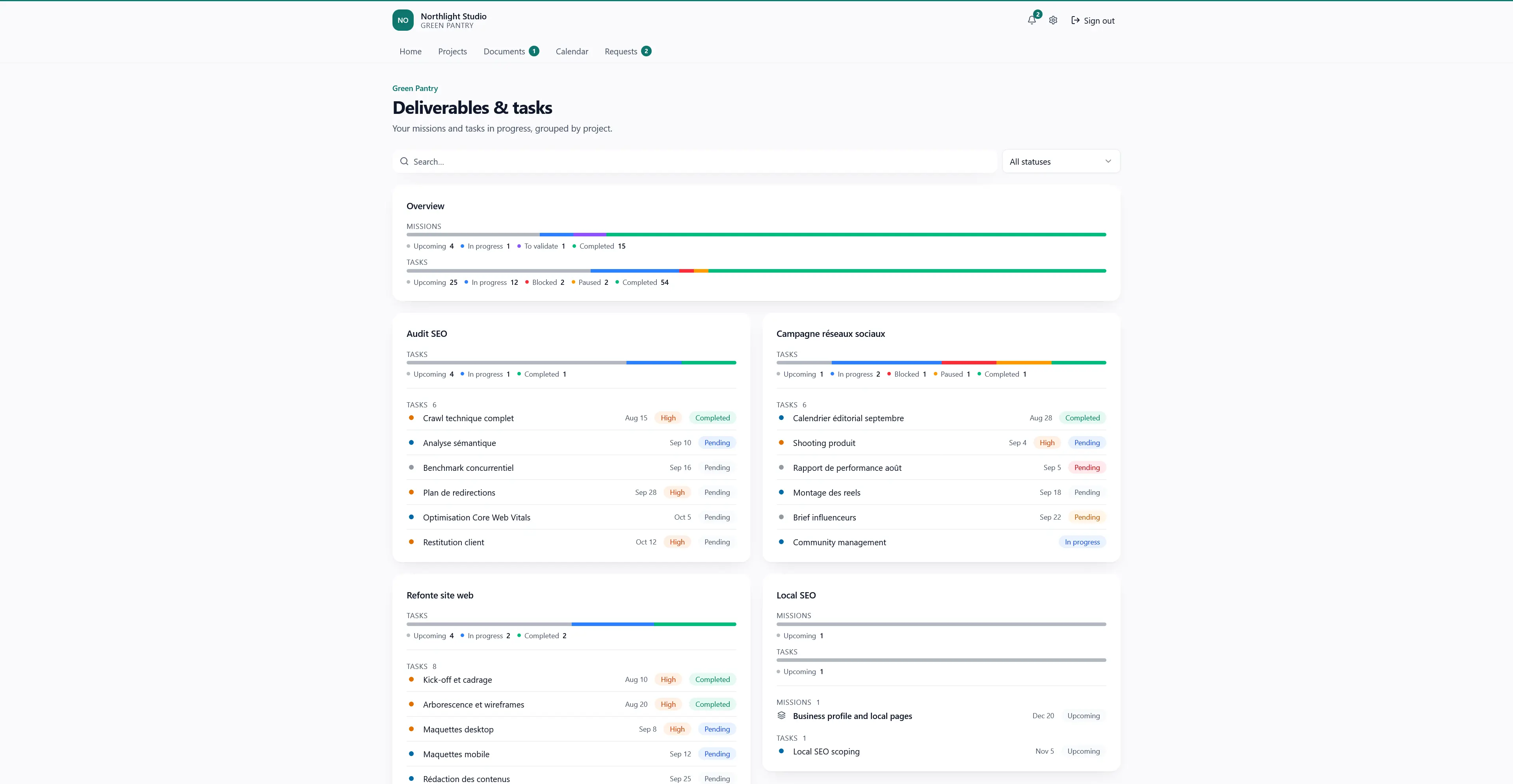 Client portal, a deliverable awaiting approval