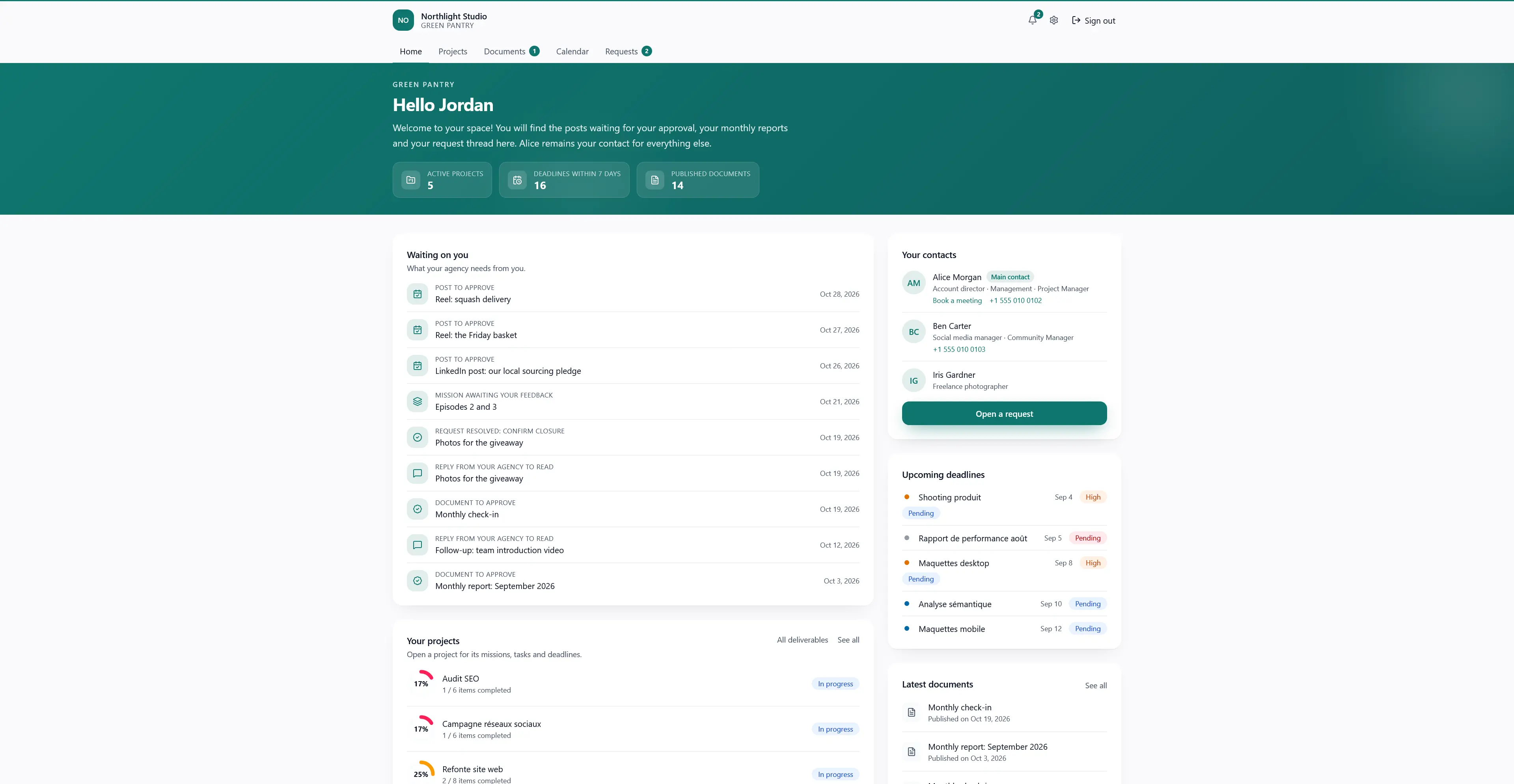 Mishka client portal home