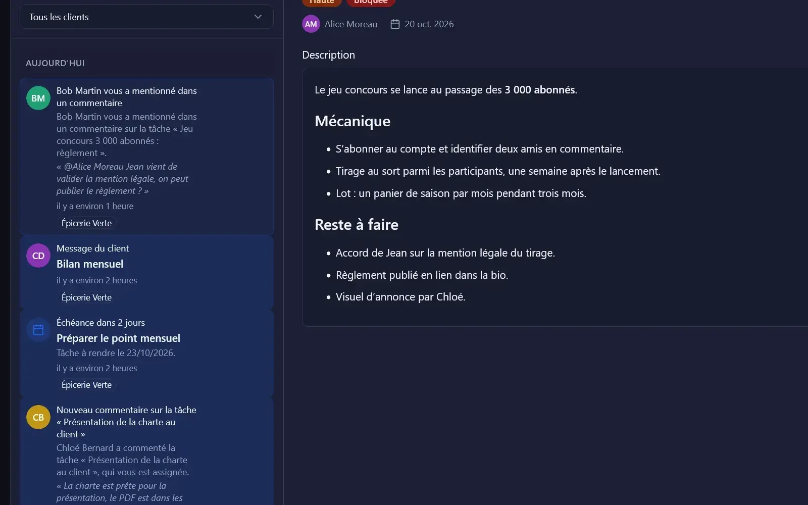 Notifications et commentaires