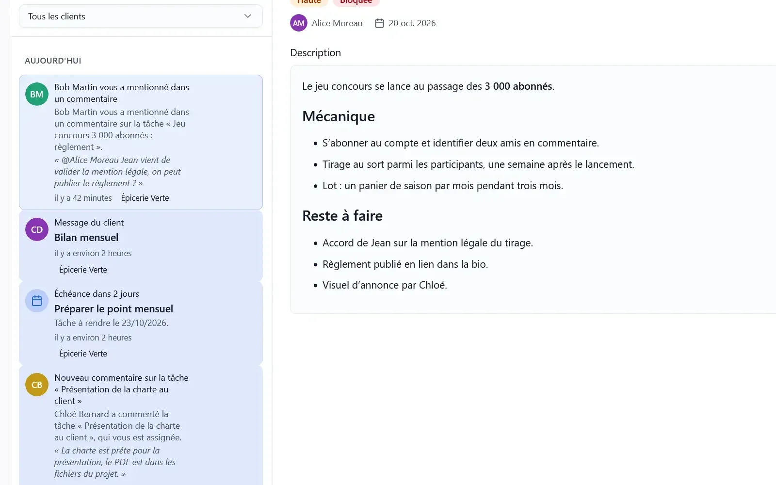 Notifications et commentaires